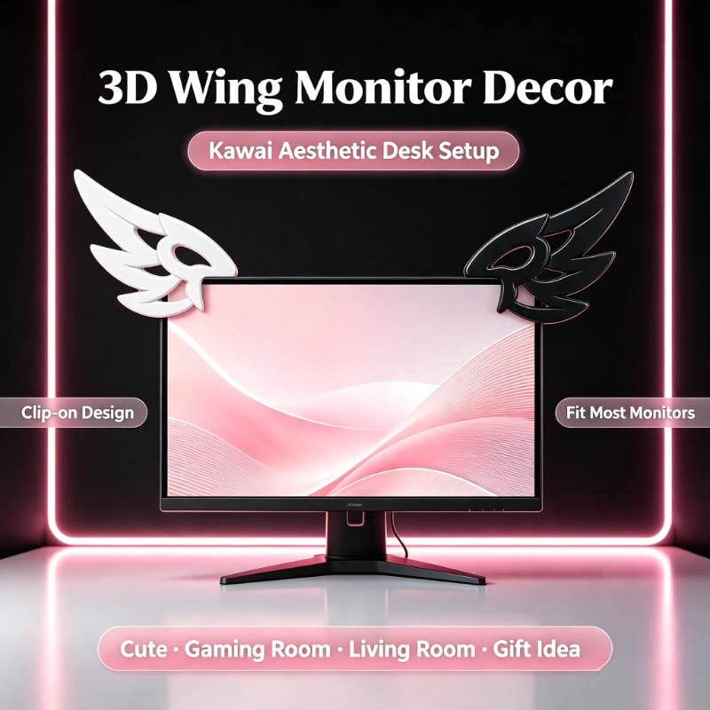 Kawaii Tech Accessories - Dekorasi Sayap 3D Kawaii untuk Monitor