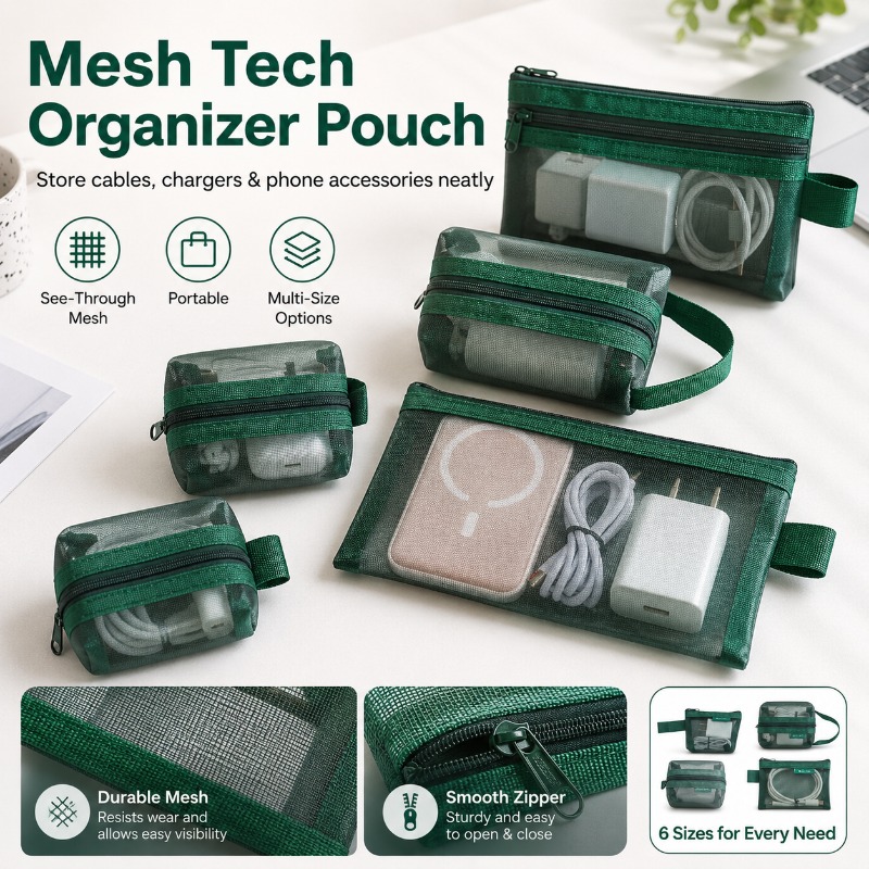 Tech Woven Accessories - 6 Buah Kantong Organizer Teknologi Mesh,