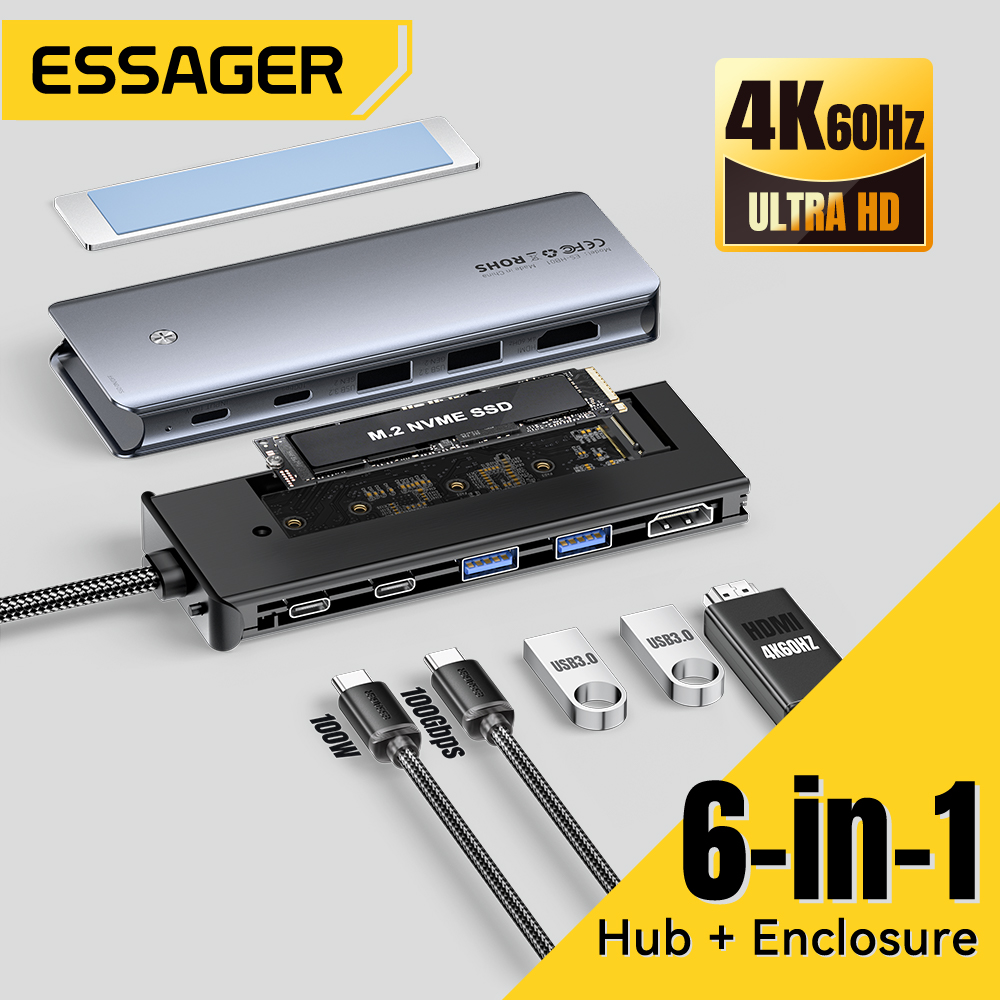 Type C Multiport Adapter - Essager USB C Hub, dengan M.2