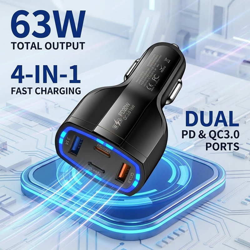 Type C Multiport Adapter - Pengisi Daya Mobil Multi Port 63W